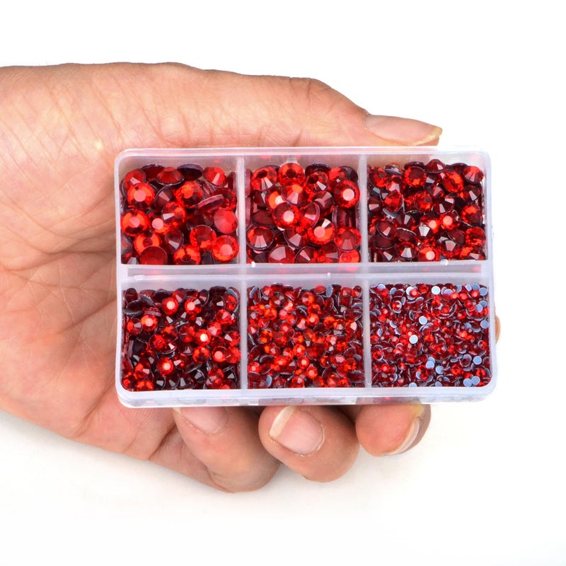LPBeads 6400 Pieces Red and 6 Colors Hotfix Rhinestones Flat Back 5 Mixed Sizes Crystal Round Glass Gems with Tweezers and Picking Rhinestones Pen - Image 4